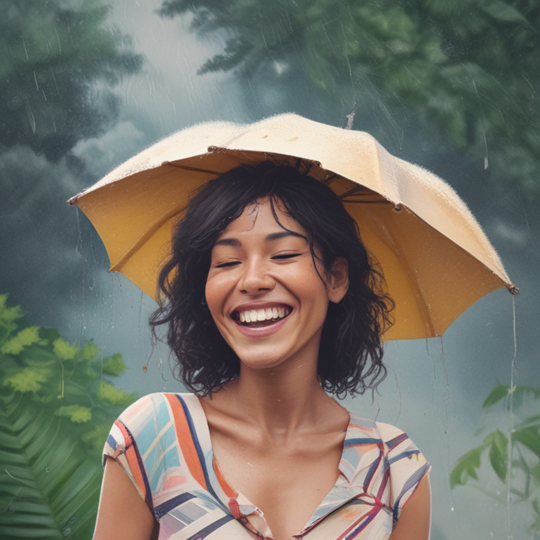 lady smiling in the rain